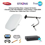 Antenne Sat Plate 40cm + Support de fenêtre + Décodeur SRT 7407 FRANSAT + Passe Fenêtre + Câble HDMI + Pointeur Sat + Câble Coax 10m