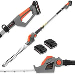 Terratek Cordless Hedge Trimmer Long Reach 20V 1HR Fast Charge, 2.4m Telescopic Hedge Trimmer Cordless Hedge Cutter with 2x Batteries, Shoulder Strap and Charger Included