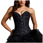 SLIMBELLE® Femmes Corset Gothique Brocart Bustier Sexy Steampunk en Satin pour Halloween Costume Lingerie de Mariée avec Ruban Lacet Overbust Top + G-String