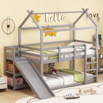 Hauss Sploe - Lit enfant 90x200 cm, lit superposé avec toboggan et rangement, en bois, sommier sans lattes, sans matelas, gris