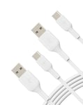 Belkin BoostCharge USB-C Cable (6.6ft/2M), USB-C to USB-A Cable, USB Type-C Cable for iPhone 15 Series, Samsung Galaxy S24, S23, Note20, Pixel 8, iPad Pro, Nintendo Switch, & More - White (2-Pack)