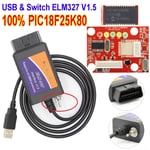 Scanner de diagnostic OBD2,puce PIC18F25K80,ELM327,V1.5,commutateur USB,ELM,Lil/MS,LilFor,Forscan,327