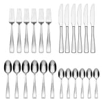 Oneida Moda 24 Piece Cutlery Set - Stainless Steel Cutlery Set for 6, Heavy Weight & Mirror Finish, Rust Resistant & Dishwasher Safe Flatware, Silver