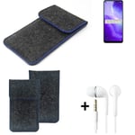 Felt Case for Oppo Reno5 Z 5G dark gray blue edge bag Pouch + earphones