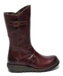 Fly London Womens Wine MES 2 Wedge Heel Buckle Mid-Calf Leather Zip Platform Boots - Size UK 4