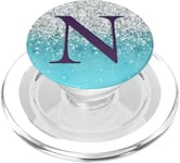 Monogramme lettre N violet foncé sur fond bleu clair PopSockets PopGrip pour MagSafe