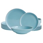 ECHTWERK Nerea Service de table vintage 18 pièces pour 6 personnes en faïence couleur pastel avec 6 assiettes plates, 6 assiettes à dessert, 6 assiettes creuses, menthe