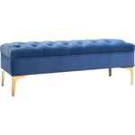 Banc banquette capitonnée style classique chic dim. 118L x 45l x 42H cm piètement métal doré velours bleu roi