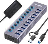 Tccmebius Powered 10-Port USB 3.0 Hub, C to 10 Ports Data Hub... 