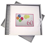 White Cotton Cards Carte d'anniversaire 60e Ballons et Livre de mémoire avec Paillettes Fluo, Blanc