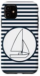 Coque pour iPhone 11 Nautical Stripes Bleu Marine Blanc Minimaliste Yacht Voilier