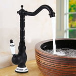 Mitigeur salle de bain, noir - Mitigeur d'évier en cuivre lavable, vintage et durable, pivotant sur 360°Mitigeur d'évier avec 2 flexibles, noir