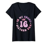 Womens In My Sweet Sixteen Era 16th Birthday Groovy Retro 16th V-Neck T-Shirt