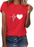 heekpek Femme Chemisier Chic T-Shirts Blouse Col Rond Tops Manches Courtes en Coton Ete T Shirt Imprimé Tunique T-Shirt, Rouge, Taille S