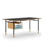 House of Finn Juhl - Nyhavn Desk, 170 cm, with Tray Unit, Oak Dark Oil/Black linoleum, Black Steel, Cold - Skrivebord - Finn Juhl - Tre farget,Svart - Metall/Tre