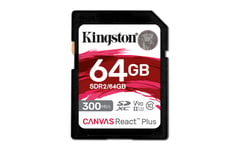 KINGSTON 64GB CANVAS REACT PLUS SDXC UHS-II 300R/260W U3 V90 FOR FULL HD/4K/8K (SDR2/64GB)