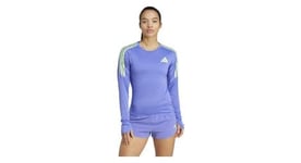 Maillot manches longues adidas adizero promo bleu vert femme