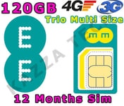 EE 120GB 4G PAYG 12 MONTHS INTERNET SIM CARD DATA PRE-LOADED TABLET MIFI 24GB