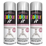 3X White Satin Spray Paint Aerosol Auto Car Lacquer Wood Metal 250ml