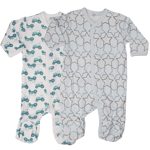 Pippi Långärmad Pyjamas med Fot 2-pack Light Blue/White