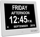 YCOO Newest Dementia Clock - 8-Inch Calendar Clock for Memory Loss & Seniors