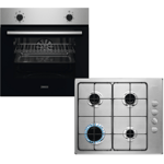Zanussi ZPG2000BXA Gas One Pack. Four burner gas hob, Enamel pan supports, Stainless steel. Single Fan Operated Oven with Grill, rotary controls.