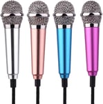 Lot de 4 mini microphones - Petits microphones d'enregistrement - Microphones karaoké - Microphones portables filaires - Petits microphones métalliques colorés - Compatible avec téléphones.[G213]