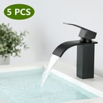 Cecipa - 5× Robinet Lavabo Cascade Noir Confortable Robinet Salle de Bain Durable Mitigeur Lavabo Robuste en Laiton+Inox Peinture Noir - Noir