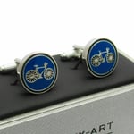 Cycling Racing Bike Cycle Cufflinks Onyx Art In Gift Box Blue CK974