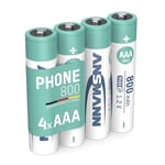 ANSMANN AAA DECT Phone Batteries [Pack of 4] Rechargeable 800 mAh NiMH High Capacity AAA Type Size Battery For DECT Cordless / Portable Phones