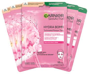 Garnier Hydra Bomb Lot de 5 masques hydratants à l'acide hyaluronique et sakura pour peaux mortes