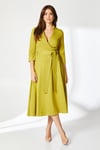 Principles Womens Stitch Detail Tie Waist Ponte Midi Dress - Yellow viscose - Size 12 UK