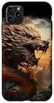 Coque pour iPhone 11 Pro Max Portrait de dragon asiatique doré avec la lune art d'anime japonais #2