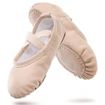 Chaussure De Ballet en Cuir Ballerine Demi Chaussures De Danse Yoga Gymnastique Pantoufles à Semelle Fendue pour Filles Femmes EU39, Beige