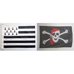 AZ FLAG Pavillon Nautique Bretagne 45x30cm - Drapeau de Bateau Breton - France 30 x 45 cm & Pavillon Nautique Pirate Foulard Rouge 45x30cm - Drapeau de Bateau Corsaire avec Bandana 30 x 45 cm