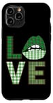 iPhone 11 Pro Green Plaid Lips Love Text Case