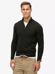 Superdry Essential Embroidered Knitted Half Zip Jumper, Dark Moss Marl