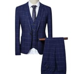 Seeunique Herrkostym 3-delad Slim Check Retro (kavaj + väst + byxor) Dark Blue XL