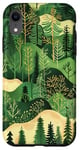 Coque pour iPhone XR Vert Art Déco Rayé Boho Floral Forêt Pin Arbre Nature