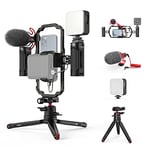 SMALLRIG Kit de Montage Vidéo avec Poignée Smartphone Video Rig avec Lumière Vidéo, Microphone et Trépied en Alliage d'Aluminium pour Tiktok et Youtube Vlog, pour Mobile Video Maker - 3384C