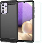 Pour Samsung Galaxy A33 5g Coque Case+2 X Hd Protecteur Écran Anti Chute Verre Tempered Glass Film Housse Etui Fibre De Carbone Cover Case Shell Pour Samsung Galaxy A33 5g 6 4"" Noir