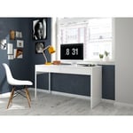 Dmora - Bureau Dfattor, Bureau réversible, Table d'étude de support pc avec 2 tiroirs, 138x50h75 cm, Blanc brillant