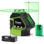 Huepar - 621CG 1 x 360 Niveau Laser Croix Vert avec 2 Points Laser, Lignes Laser Auto-nivellement avec Point d'Aplomb et Mode Pulsé Extérieur,