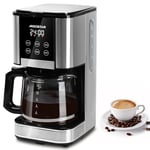 Aigostar Filter Coffee Machine with LED Touch Screen, 1.5L Programmable Coffee Maker with Timer, Regular & Strong Brewing, Pause & Serve, Keep Warm for 40min, Auto Clean, Stainless Steel, 1000W - Cora