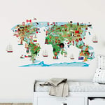 Stickers adhésifs Enfants | Sticker Autocollant Carte du Monde - Décoration murale chambres Enfants | 80 x 145 cm