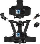 Harnais de Poitrine et Harnais Tete pour Action Cam, Ceinture de Poitrine Compatible avec Hero 13,12, 11, 10, 9, 8, 7, 6 Insta360, Fusion, DJI Action 5 Pro/4/3/2 et la Plupart des caméras d'action