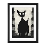 Doppelganger33 LTD Giant Black Cat Le Chat Noir City Monochrome Illustration Artwork Framed Wall Art Print 18X24 Inch