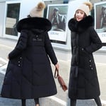 Doudoune Femme Nouveau Manteau d'hiver Femmes Veste Décontracté Longue Parka À Capuche Veste d'hiver Femmes vers Le Bas Coton Veste Rembourrée Manteau M Noir