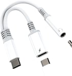 Adaptateur Jack Usb C Vers 3.5Mm Écouteur Et Type C Chargeur (2En1)Pour Iphone 16 15 Compatible Avec Samsung S24 Casque Câble Double Prise Connecteur Pour Ipad Pour Apple Dac Audio[QUE073194]