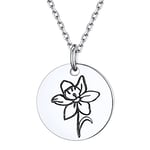 Collier Fleur de Naissance Femme Argent 925 Médaille Fleurs Narcisse Pendentif Naissance Décembre Chaîne Réglable Bijoux Cadeau Anniversaire pour Maman Fille